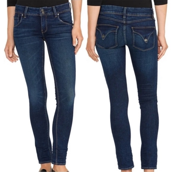 Hudson Jeans Colin Low Rise Skinny Straight Dark Wash Bea Flap Back Pocket SZ 24 - Picture 2 of 16